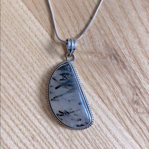 Silver necklace with tourmaline quartz pendant